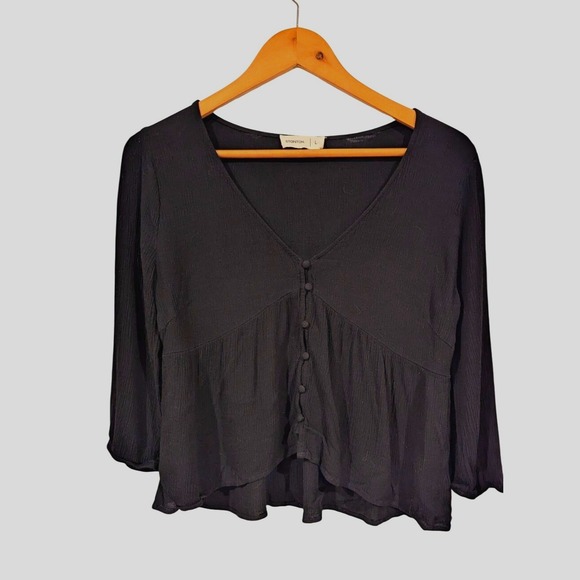Stanton Black Button Down Top Long Sleeve V Neck Blouse Size Large - Picture 1 of 6